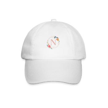 N Monogramm Floral, Blumenkranz, personalisierbar - Baseballkappe - Weiß/Weiß - Vorne