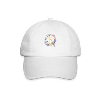 N Monogramm Floral, Blumenkranz, personalisierbar - Baseballkappe - Weiß/Weiß - Vorne