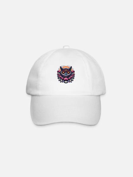 Bunte Eule mit Pilzen - Baseballkappe - Weiß/Weiß