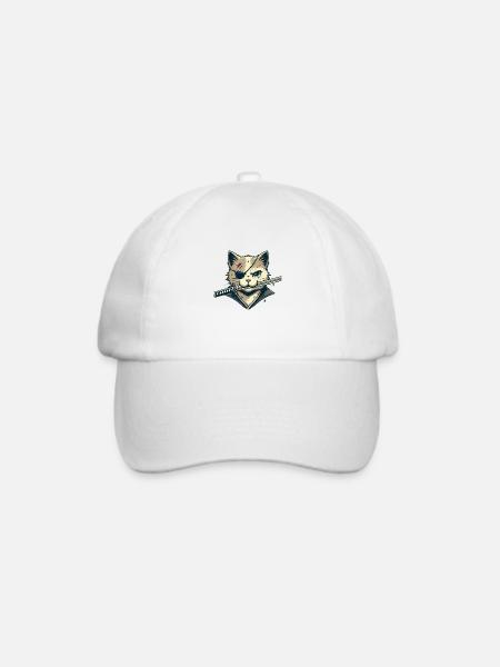Katze mit Katana - Baseballkappe - Weiß/Weiß