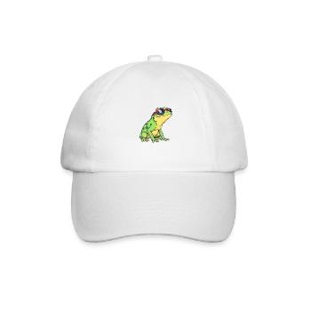 Skurriler Frosch mit roter und blauer Sonnenbrille, Casual - Baseballkappe - Weiß/Weiß - Vorne