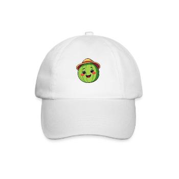 Lächelnde Wassermelone mit Sonnenhut - Skurrile Comic-Kunst - Baseballkappe - Weiß/Weiß - Vorne