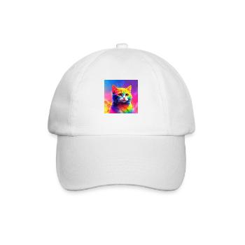 Niedliche regenbogenfarbene Katze - Baseballkappe - Weiß/Weiß - Vorne