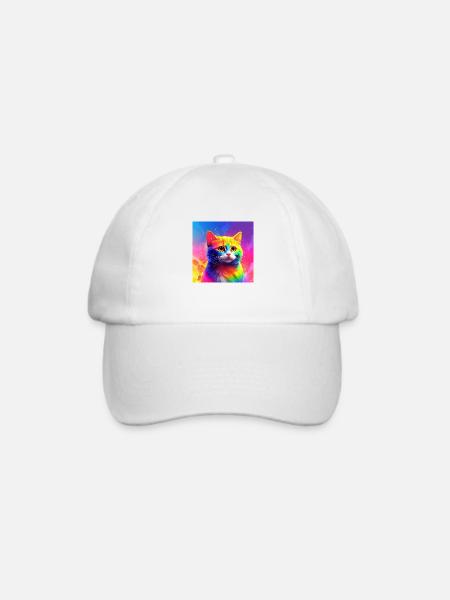 Niedliche regenbogenfarbene Katze - Baseballkappe - Weiß/Weiß