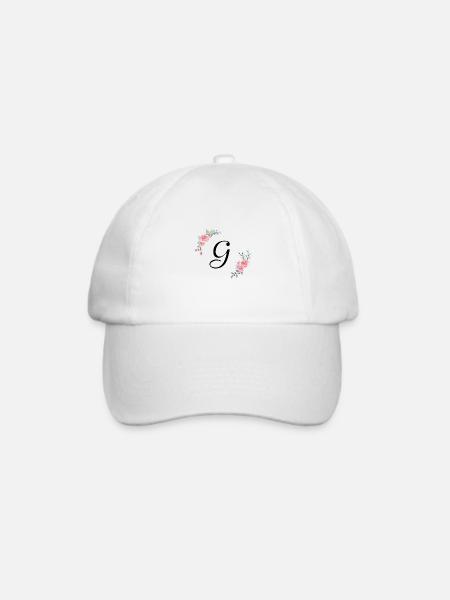 Rosa Blumenbuchstabe g - Baseballkappe - Weiß/Weiß