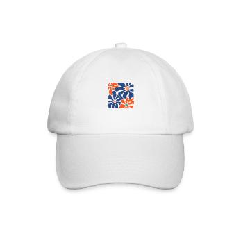 Groovy Retro Blumen in Blau und Orange - Baseballkappe - Weiß/Weiß - Vorne