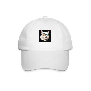 White Cat With Sunglasses Reflecting Tropical Sun - Baseballkappe - Weiß/Weiß - Vorne
