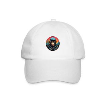 Cooler Schimpanse mit Sonnenbrille und Basecap - Baseballkappe - Weiß/Weiß - Vorne