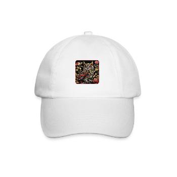 Eule mit Rosenblüten Ranken in Holzschnittoptik - Baseballkappe - Weiß/Weiß - Vorne