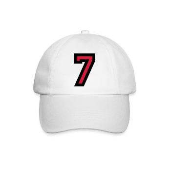 Zahl 7 - Nummer 7 (Rot) Nr. 7 - Baseballkappe - Weiß/Weiß - Vorne