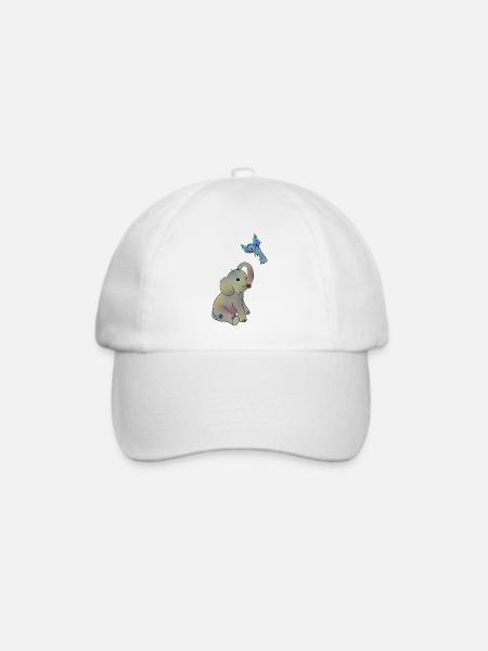 Elefant und blauer Vogel - Baseballkappe - Weiß/Weiß