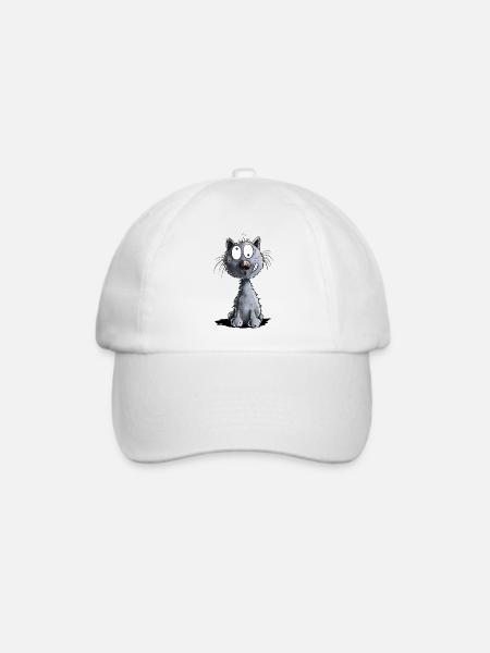 Lustige Schwarze Katze - Baseballkappe - Weiß/Weiß