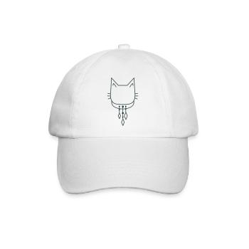 Süße Katze mit Halsband baumelt - Baseballkappe - Weiß/Weiß - Vorne