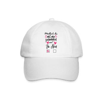 "Möchtest du mit mir zusammen sein?" Design - Baseballkappe - Weiß/Weiß - Vorne