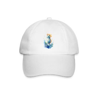 niedliches Seepferdchen, blau, grün, Wasserfarben - Baseballkappe - Weiß/Weiß - Vorne