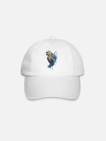 Fesselndes Aquarellgemälde eines Papageis - Baseballkappe - Weiß/Weiß