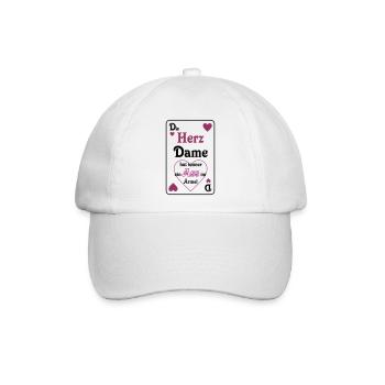 Skat Herz Dame Ass im Ärmel Schrift Mau-Mau - Baseballkappe - Weiß/Weiß - Vorne