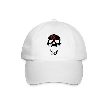 Schwarzer Totenkopf und rotes Pentagramm - Baseballkappe - Weiß/Weiß - Vorne