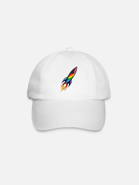 Regenbogen Rakete | Raketenstart - Baseballkappe - Weiß/Weiß