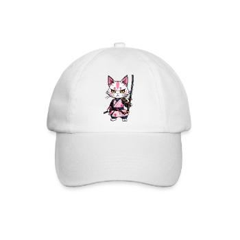 Samurai Katze & Kirschblüten #8 - Baseballkappe - Weiß/Weiß - Vorne