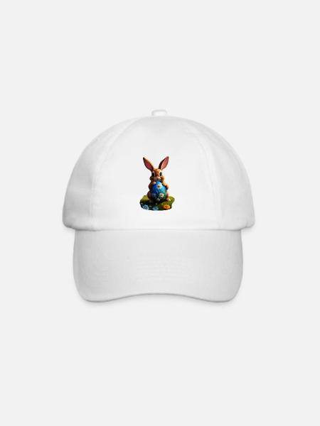 Osterhase mit Ei, Oval - Baseballkappe - Weiß/Weiß
