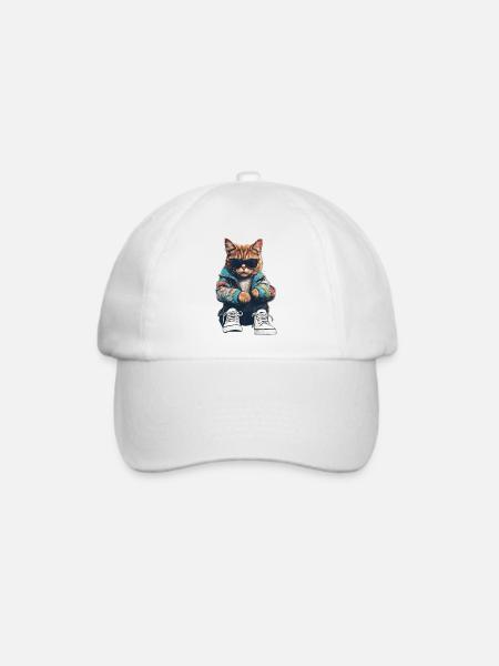Coole Katze - Baseballkappe - Weiß/Weiß