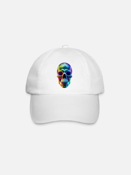 Neonfarbener Totenkopf - Baseballkappe - Weiß/Weiß