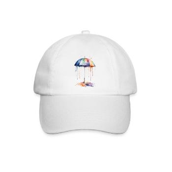 Aquarell Regenschirm blüht mit Farbe - Baseballkappe - Weiß/Weiß - Vorne