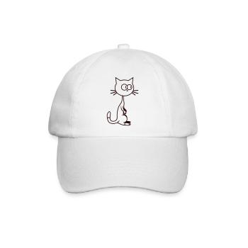 Neugierige Katze Guckt Lustig Ulkig Albern Komisch - Baseballkappe - Weiß/Weiß - Vorne