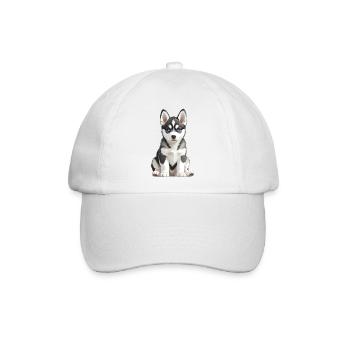 Illustration eines jungen dunkelgrauen Husky-Welpen - Baseballkappe - Weiß/Weiß - Vorne