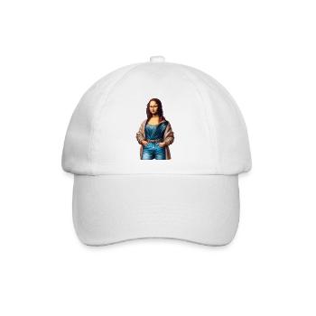 Mona Lisa (La Joconde) in Jeans - Baseballkappe - Weiß/Weiß - Vorne
