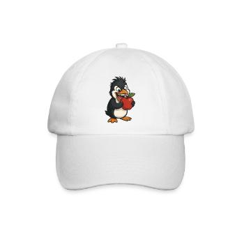 Cooler Pinguin Sommer Obst Apfel Gieriger Cartoon - Baseballkappe - Weiß/Weiß - Vorne