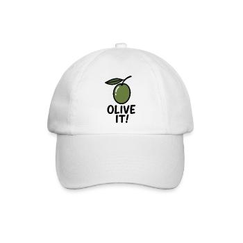 Olivenillustration mit Slogan - Baseballkappe - Weiß/Weiß - Vorne