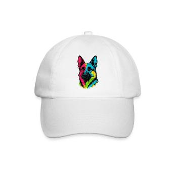 Deutscher Schäferhund-Pop-Art, mehrfarbiges Hundeporträt - Baseballkappe - Weiß/Weiß - Vorne
