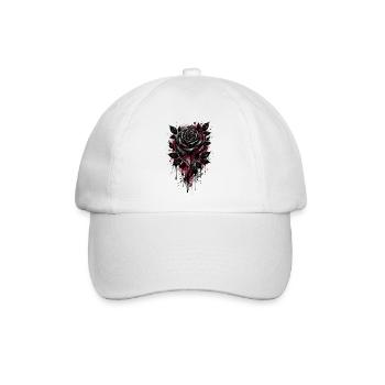 Rose, Schwarze Rose, Rose & Blumen - Baseballkappe - Weiß/Weiß - Vorne