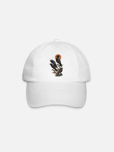 Drei Raben Mid Century Natur Vogel Illustration - Baseballkappe - Weiß/Weiß