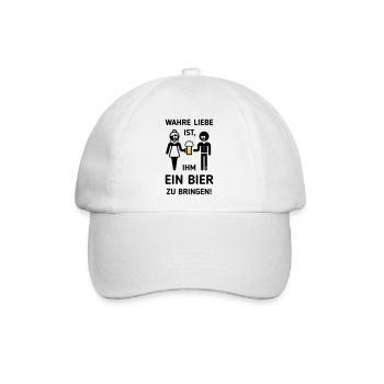 Wahre Liebe Ist, Ihm Ein Bier Zu Bringen! (2C) - Baseballkappe - Weiß/Weiß - Vorne