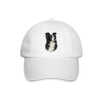 Border Collie Porträt – Schwarz-weißer Hund - Baseballkappe - Weiß/Weiß - Vorne