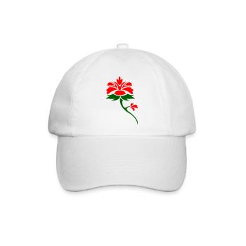 Rote Blume im Grünblatt Design - Baseballkappe - Weiß/Weiß - Vorne
