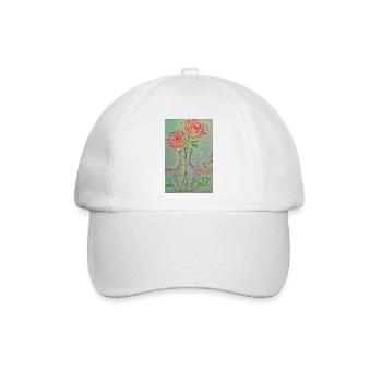 Zwei rote Rosen in einer Vase - Baseballkappe - Weiß/Weiß - Vorne