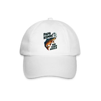 Papa komm wir gehen Angeln! Springender Karpfen - Baseballkappe - Weiß/Weiß - Vorne