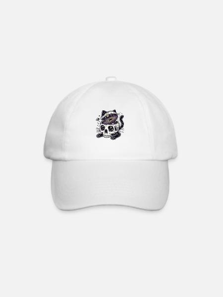 Katzenschädel mit Universum - Baseballkappe - Weiß/Weiß