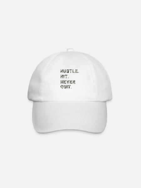 Huste. Hit. Never Quit. - Baseballkappe - Weiß/Weiß