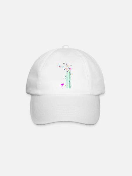 Frühling Flamingo Blume Schmetterling Valentinstag - Baseballkappe - Weiß/Weiß