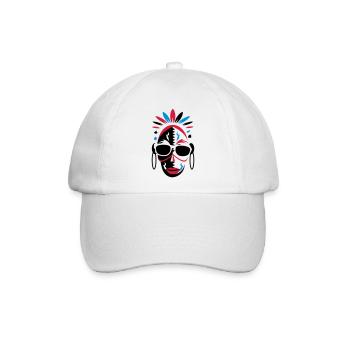 afrikanische Maske mit Sonnenbrille als Stencil - Baseballkappe - Weiß/Weiß - Vorne