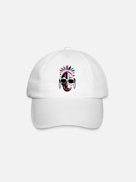 afrikanische Maske mit Sonnenbrille als Stencil - Baseballkappe - Weiß/Weiß