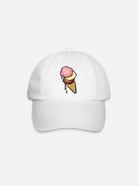 Eistüte mit drei Kugeln Eis - Baseballkappe - Weiß/Weiß