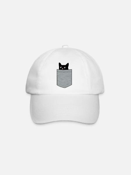 Schwarzes Kätzchen in Brusttasche - Baseballkappe - Weiß/Weiß