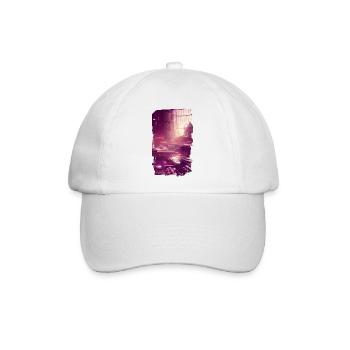 Lila futuristische Stadt - Baseballkappe - Weiß/Weiß - Vorne