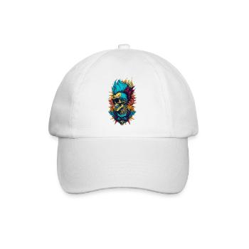 Totenkopf mit Irokese Schädel mit bunten Haaren - Baseballkappe - Weiß/Weiß - Vorne